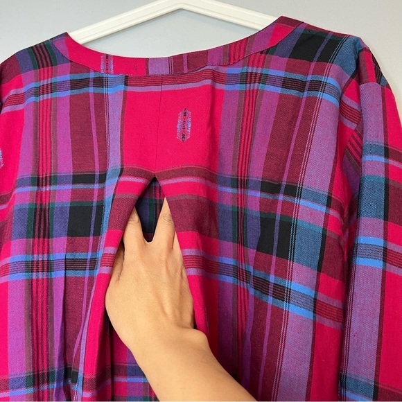 Roaman's Women's Button Up Shirt Tunic Plaid Roll Tab V Neck 22 Asymmetrical Hem - Picture 12 of 15